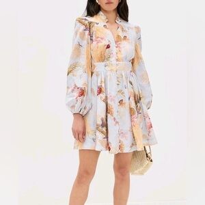 Zimmermann Ascension Floral Long Sleeve Linen Minidress